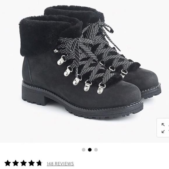 J.Crew Black Nordic Nubuck leather Shearling Ankle Boot 8 - Picture 1 of 6